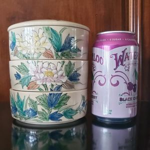 Vntg Handcrafted Jubako Bento Ceramic 3 Tier Floral Crackle Glaze Boxes